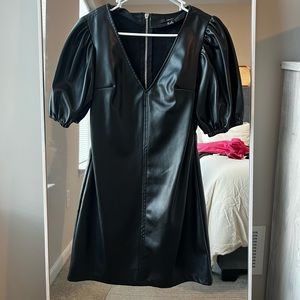 Leather puff sleeve mini dress